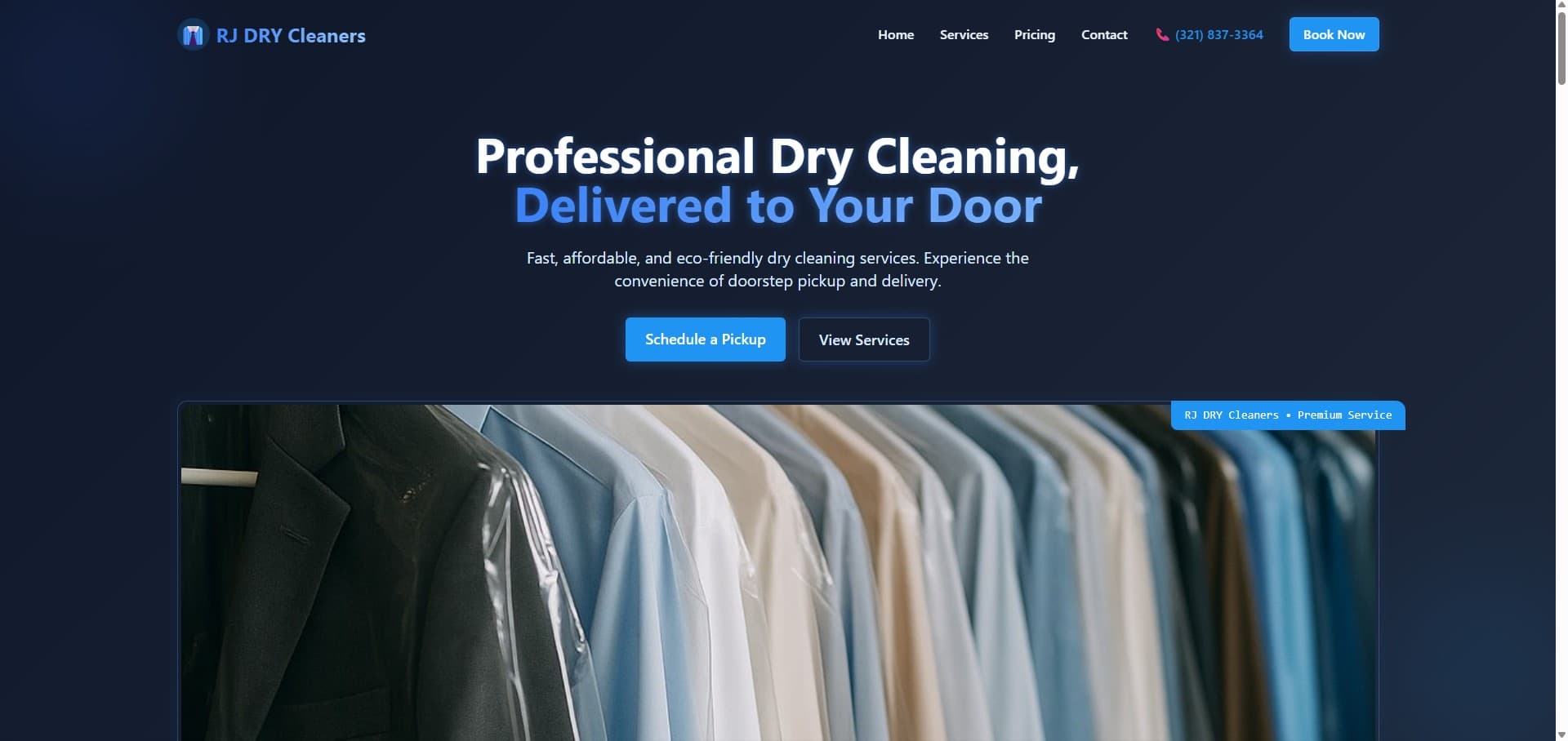 RJ Dry Cleaners - Website Screenshot